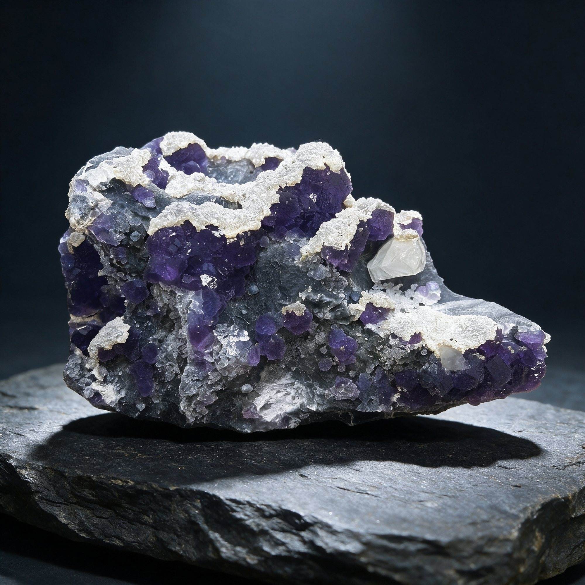 "Tanzanite-Blue" Fluorite with Quartz and Calcite — Fujian, China