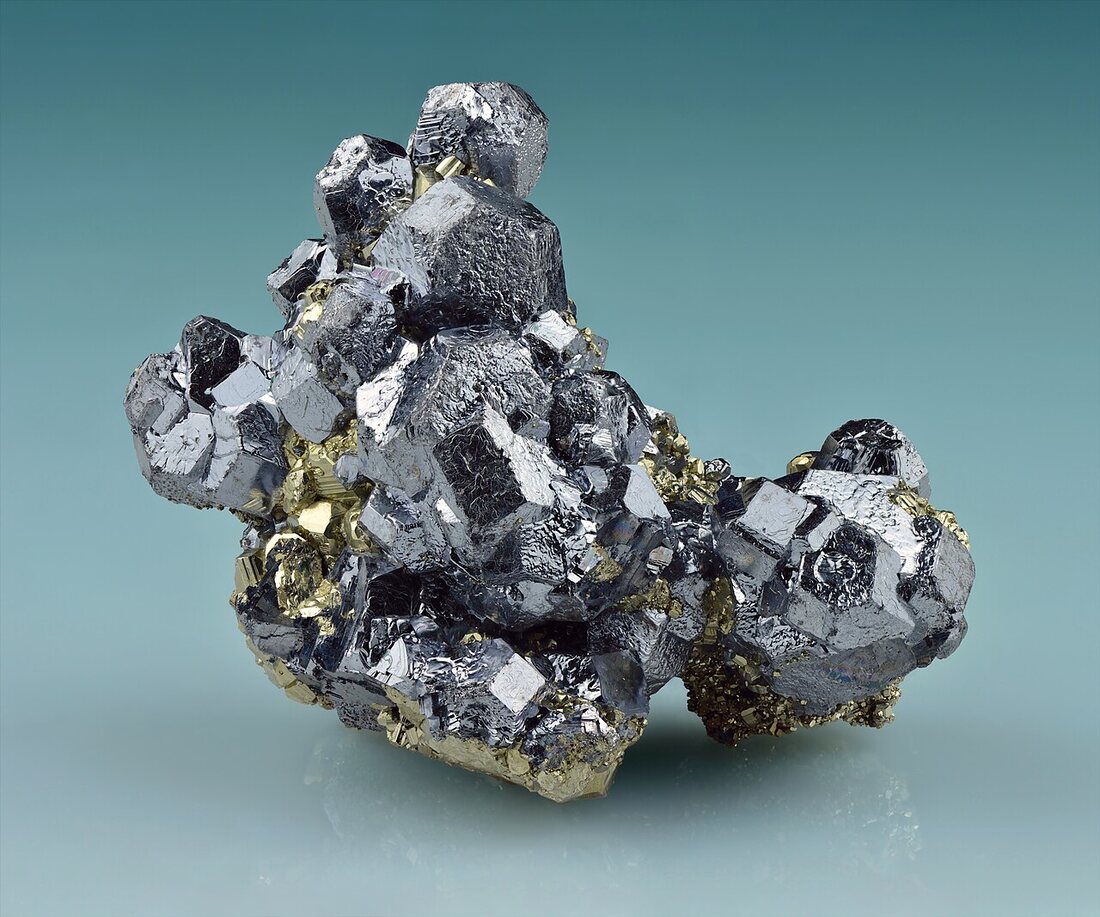 Galena specimen — bright metallic cubo-octahedral crystals